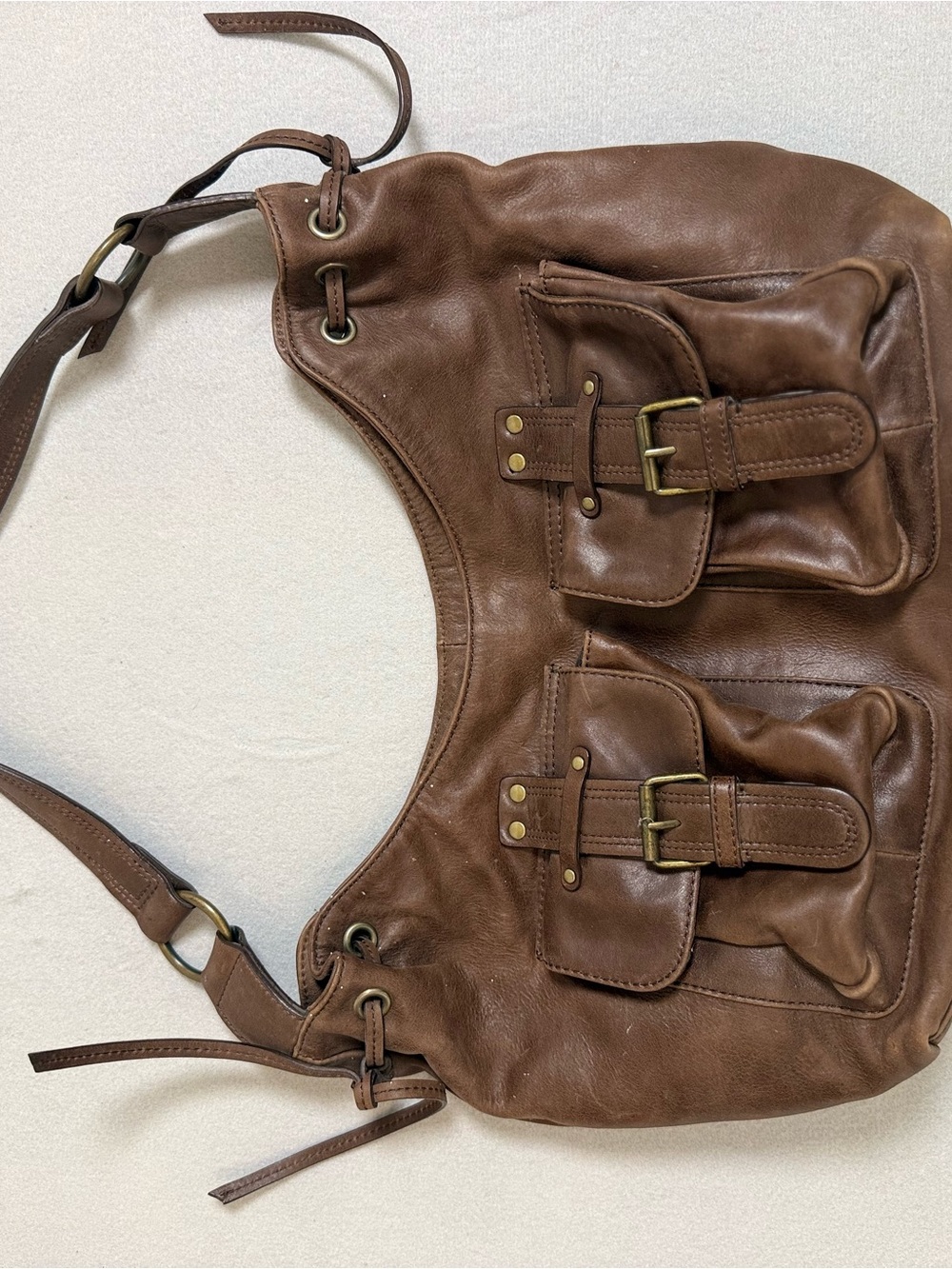 Eddie Bauer Tan Leather Logo Patch Interior Bag